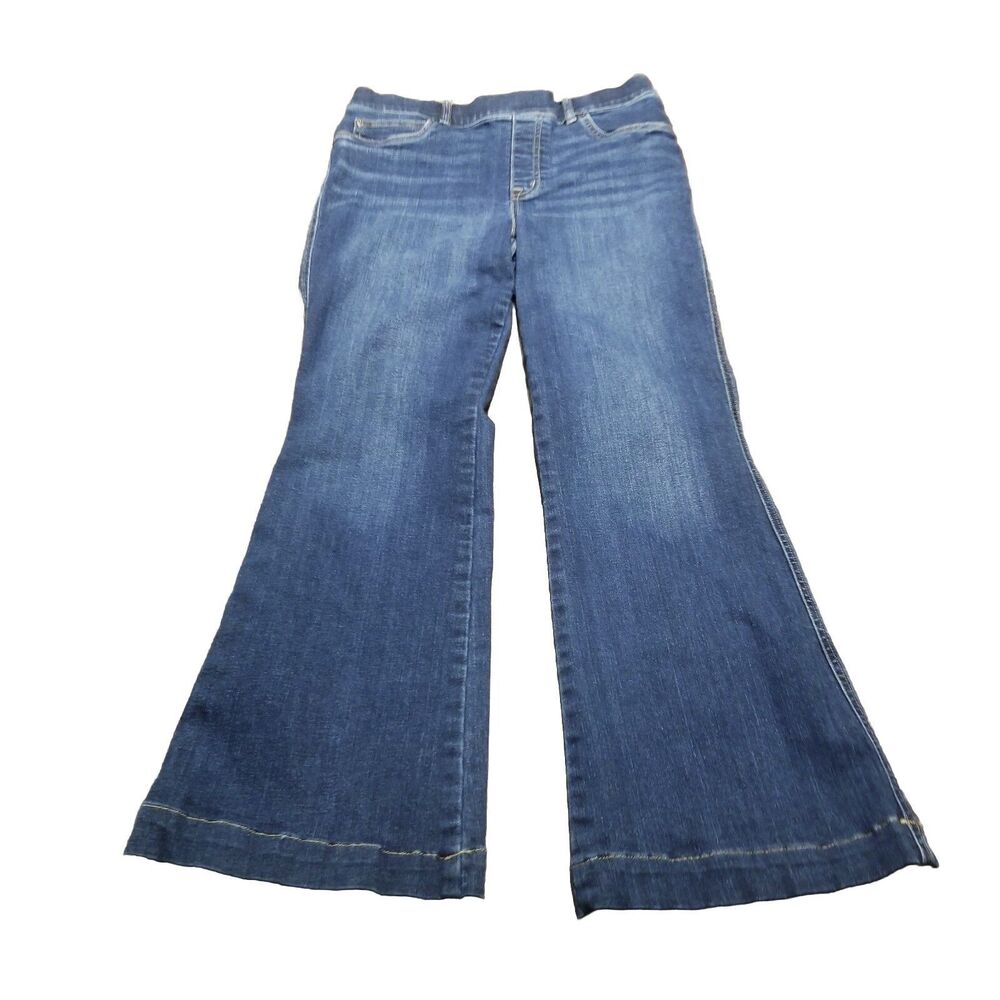Spanx Flare Jeans Women Size Medium Blue Stretch Denim Whiskers (29x28.5) 20327Q